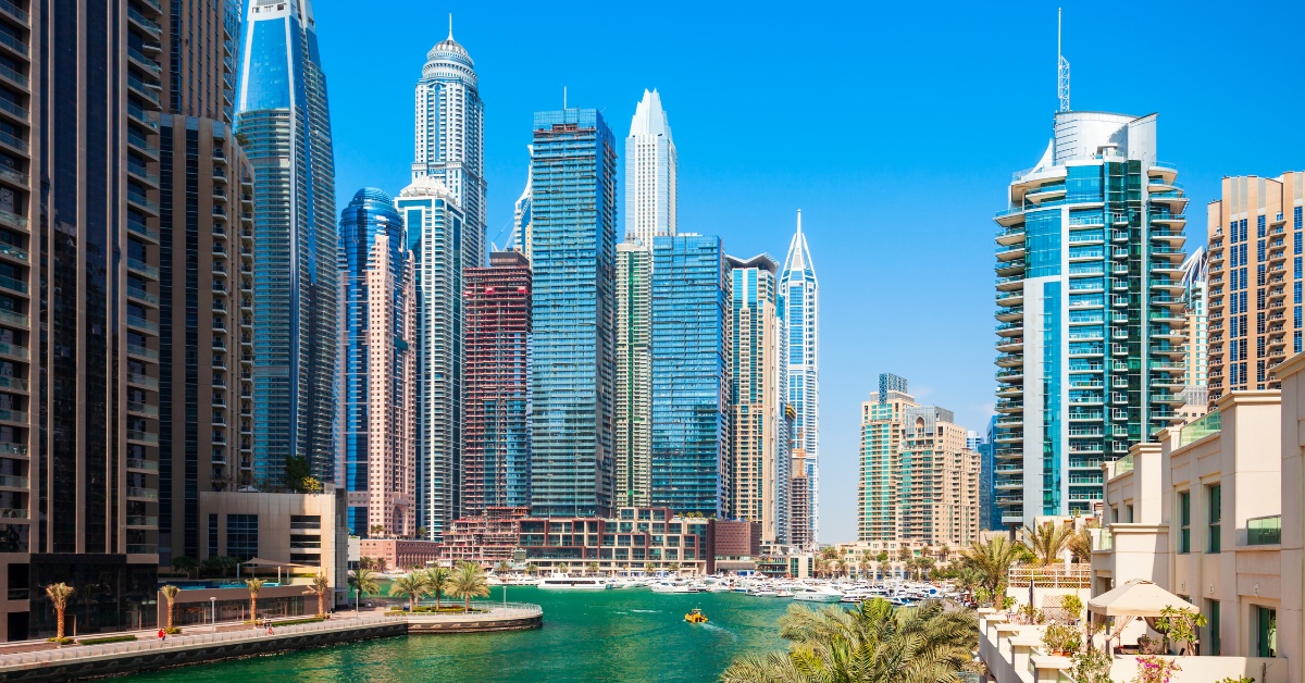 Buldings, water and a blue sky