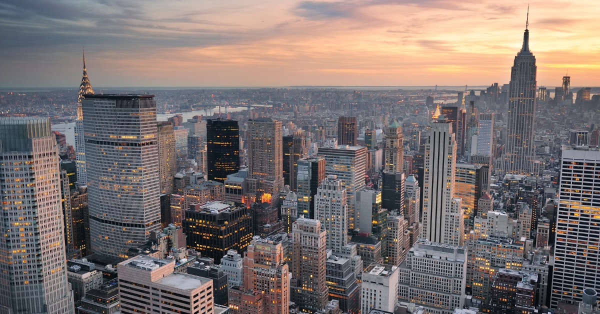 Tall buildings and a colourful sky