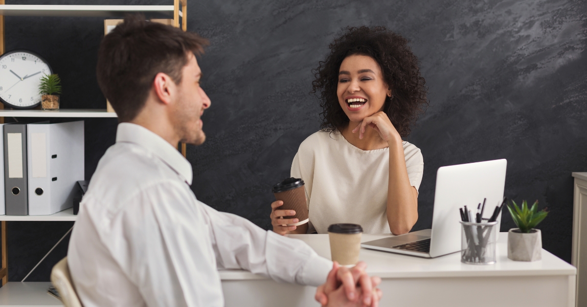 A man and a woman in an office