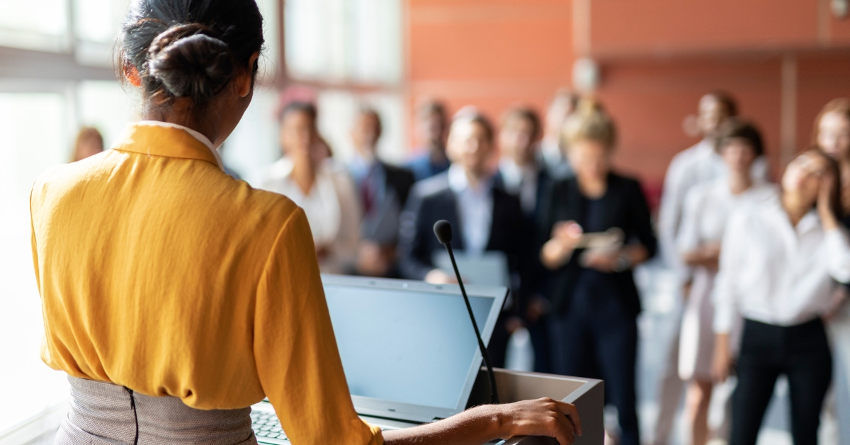 A woman public speaking
