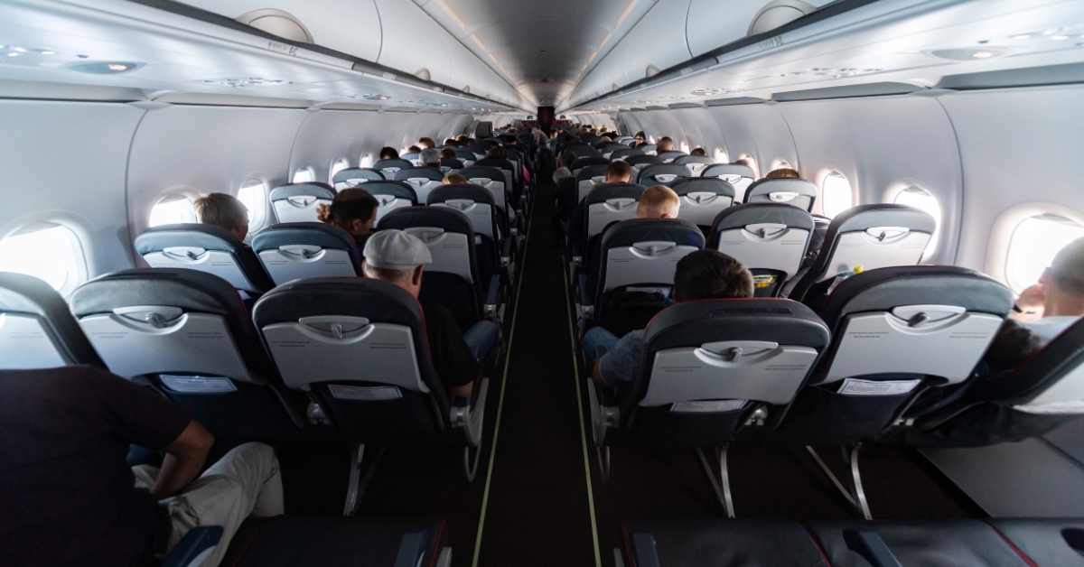Zoomed out view of plane aisle